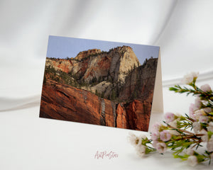 Green Trees Red White Canyon Walls Temple of Sinawava Zion National Park, Utah Landscape Custom Greeting Cards