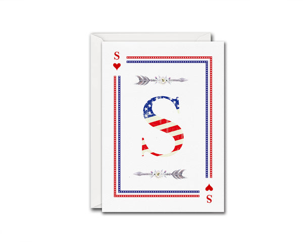American Flag Letter S Heart Monogram Note Cards