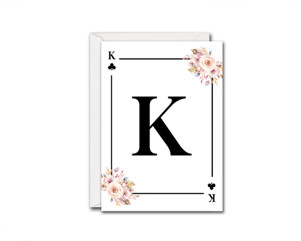 Boho Floral Bouquet Initial Flower Letter K Clover Monogram Note Cards