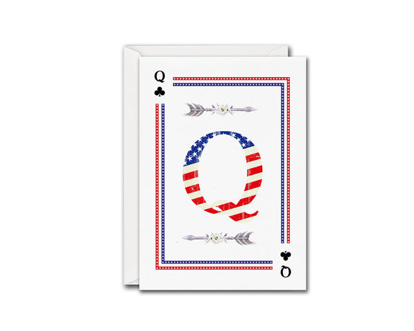 American Flag Letter Q Clover Monogram Note Cards