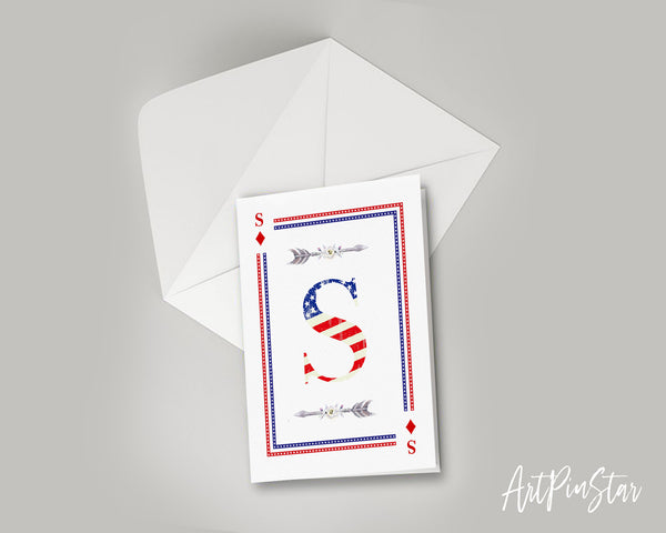 American Flag Letter S Diamond Monogram Note Cards
