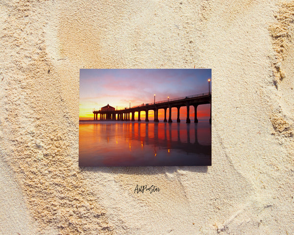 Manhattan Beach Pier Sunset, Los Angeles, California Landscape Custom Greeting Cards