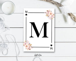 Boho Floral Bouquet Initial Flower Letter M Spade Monogram Note Cards