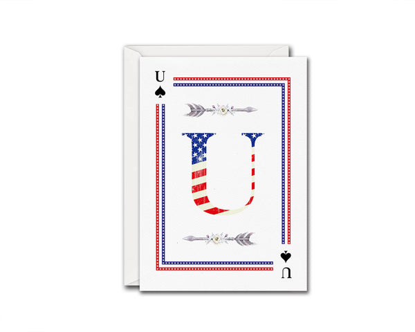 American Flag Letter U Spade Monogram Note Cards