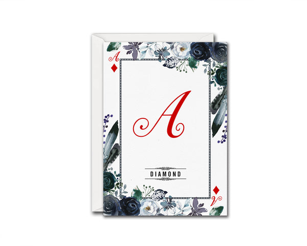 Watercolor Floral Flower Bouquet Initial Letter A Diamond Monogram Note Cards