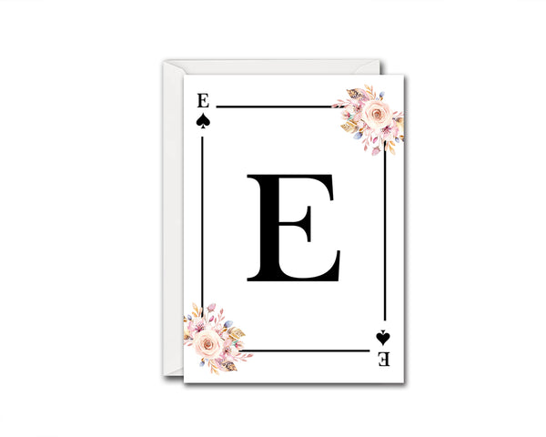 Boho Floral Bouquet Initial Flower Letter E Spade Monogram Note Cards