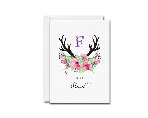 Initial Boho Floral Flower Personalized Letter F is for Name  Monogram Note Cards