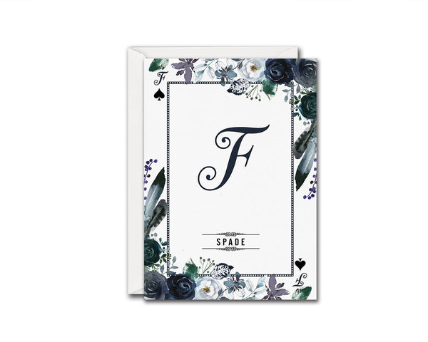 Watercolor Floral Flower Bouquet Initial Letter F Spade Monogram Note Cards