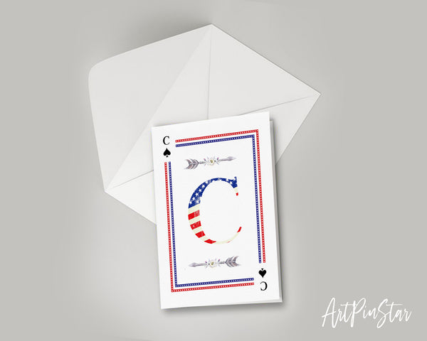 American Flag Letter C Spade Monogram Note Cards