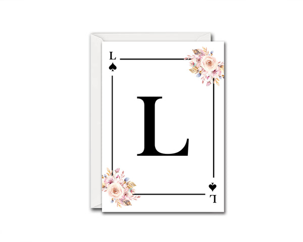 Boho Floral Bouquet Initial Flower Letter L Spade Monogram Note Cards