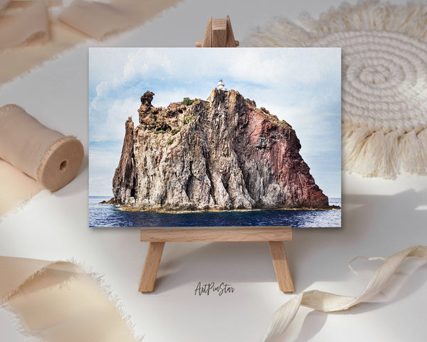 Aeolian Islands Lighthouse on the Vulcano Island, Sicily, Italy Landscape Custom Greeting Cards