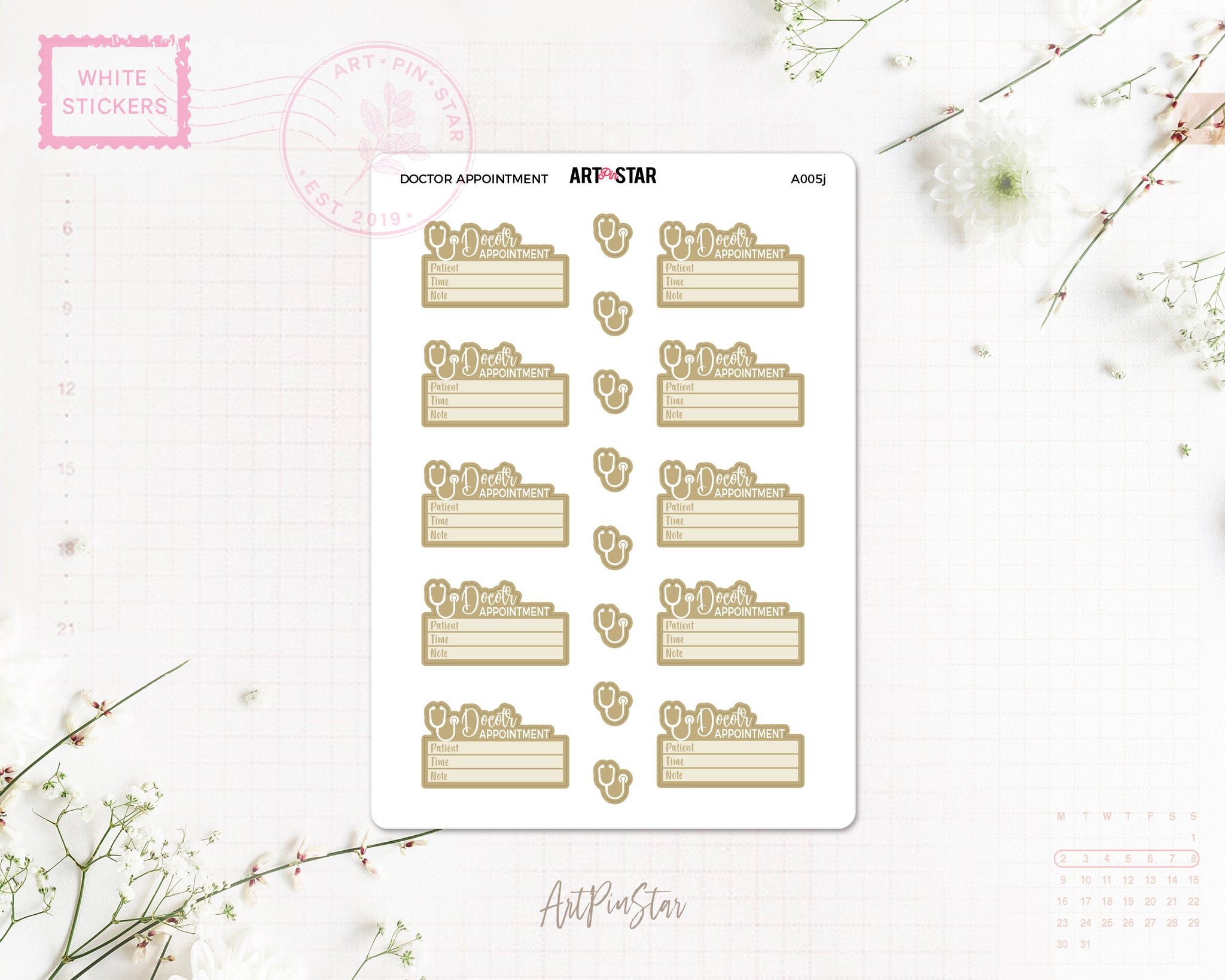 Doctor Appointment Planner Sticker, Gold