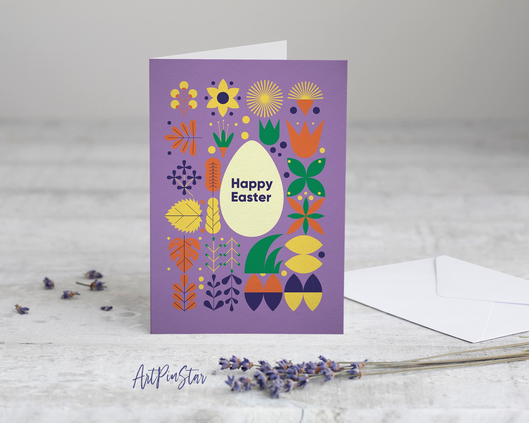 Modern Geometric Abstract Easter Eggs Rabbit Purple Customized Greeting Card
