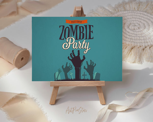 Zombie Party Tombstone, Aqua, Orange, Black Custom Holiday Greeting Cards