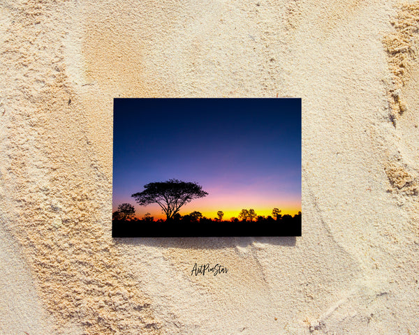 Tree Silhouettes in Africa with Sunset Landscape Custom Greeting Cards