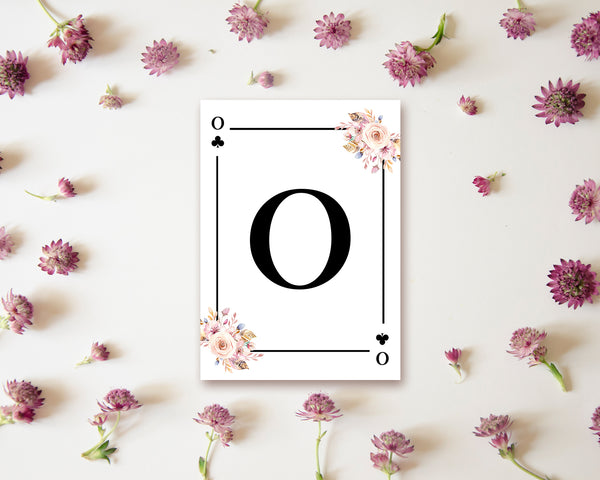 Boho Floral Bouquet Initial Flower Letter O Clover Monogram Note Cards