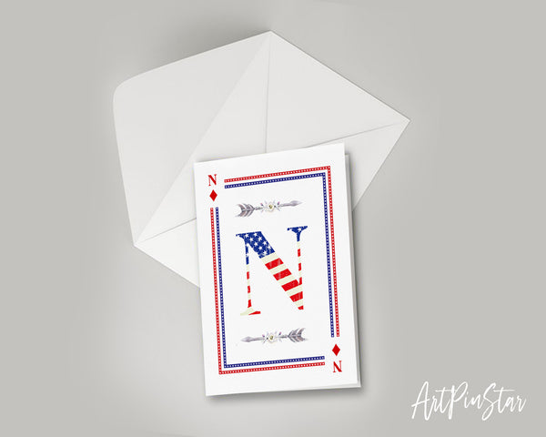 American Flag Letter N Diamond Monogram Note Cards