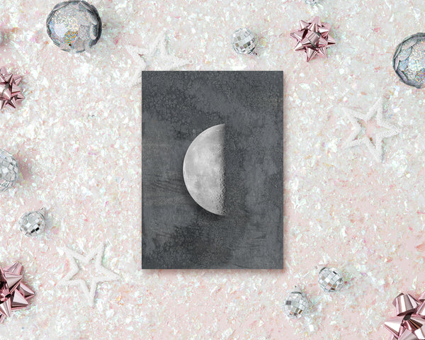 Third Quarter Moon Phases Watercolor Galaxy Space Customizable Greeting Card