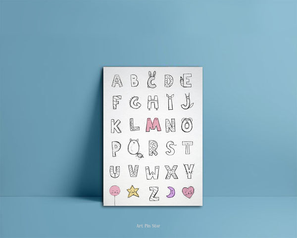 Alphabet Letter Initial Chart A-Z Animal Monogram Note Cards