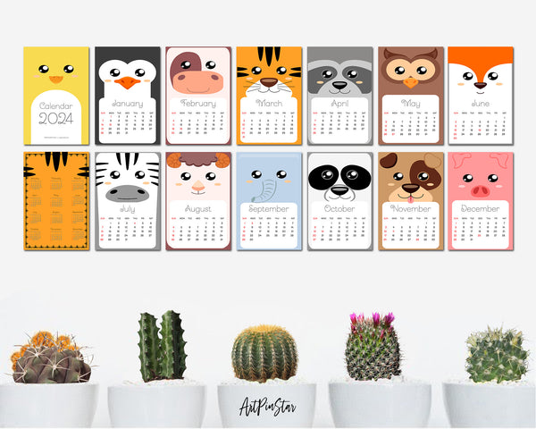 2024 Desk Calendar Cute Animal Characters Customizable Wooden Mini Easel Stand Art Display Holder