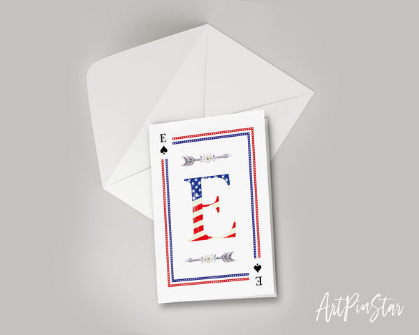 American Flag Letter E Spade Monogram Note Cards