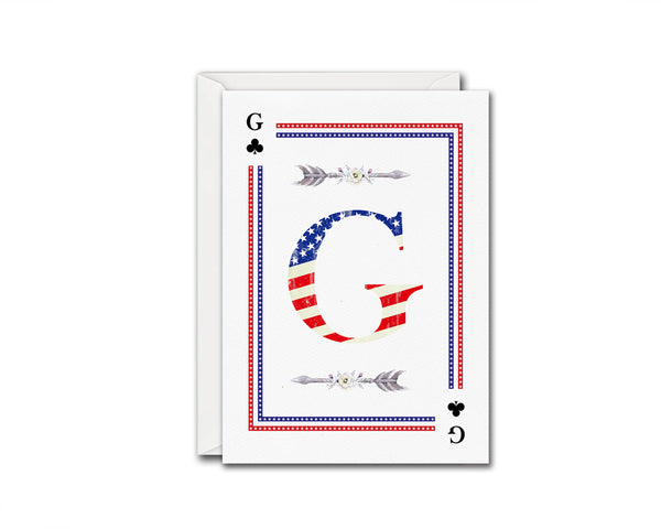 American Flag Letter G Clover Monogram Note Cards