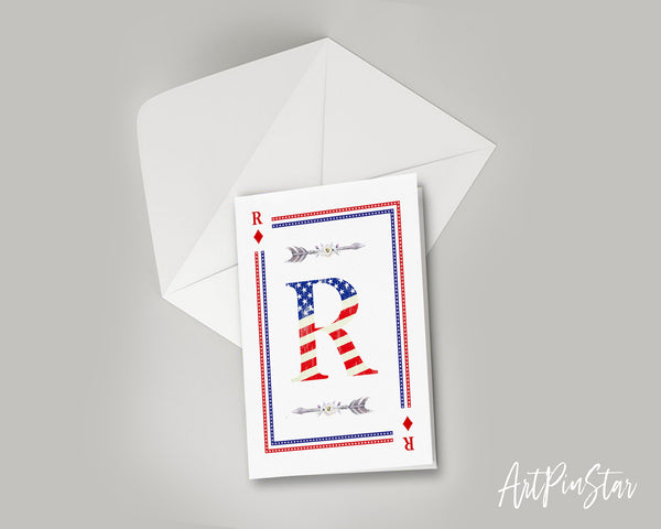 American Flag Letter R Diamond Monogram Note Cards
