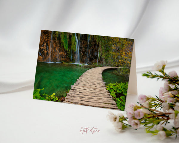 Wooden Path in the Plitvice Lakes National Park Croatia, Europe Landscape Custom Greeting Cards