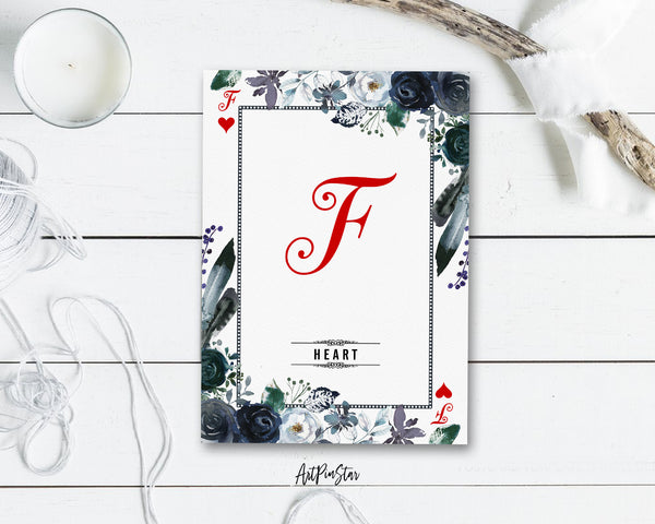 Watercolor Floral Flower Bouquet Initial Letter F Heart Monogram Note Cards
