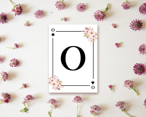 Boho Floral Bouquet Initial Flower Letter O Spade Monogram Note Cards