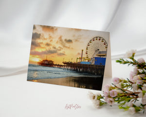 Santa Monica Pier Sunset, California Landscape Custom Greeting Cards