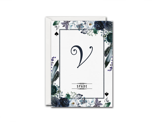 Watercolor Floral Flower Bouquet Initial Letter V Spade Monogram Note Cards