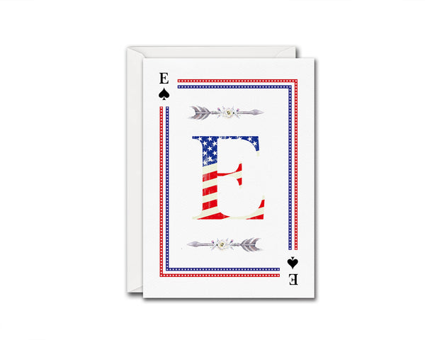 American Flag Letter E Spade Monogram Note Cards