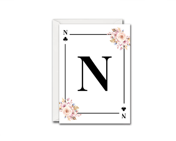 Boho Floral Bouquet Initial Flower Letter N Clover Monogram Note Cards