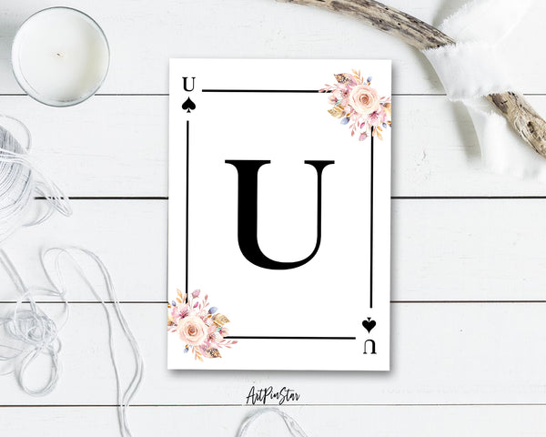 Boho Floral Bouquet Initial Flower Letter U Spade Monogram Note Cards