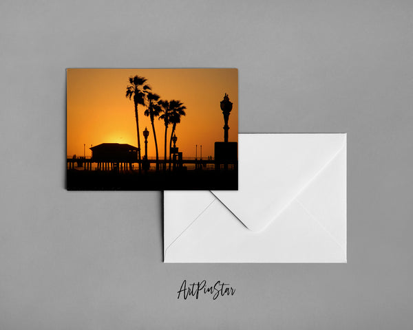 Huntington Beach Silhouettes Summer, California Landscape Custom Greeting Cards