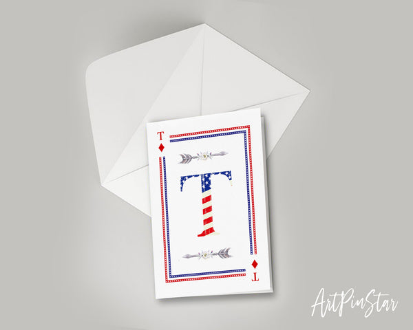 American Flag Letter T Diamond Monogram Note Cards