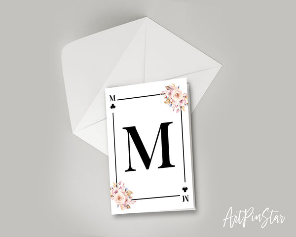Boho Floral Bouquet Initial Flower Letter M Clover Monogram Note Cards