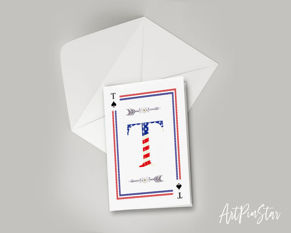American Flag Letter T Spade Monogram Note Cards