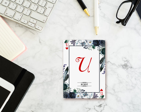 Watercolor Floral Flower Bouquet Initial Letter U Heart Monogram Note Cards