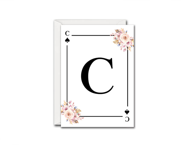 Boho Floral Bouquet Initial Flower Letter C Spade Monogram Note Cards