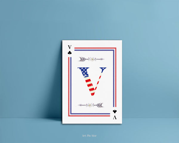 American Flag Letter V Clover Monogram Note Cards