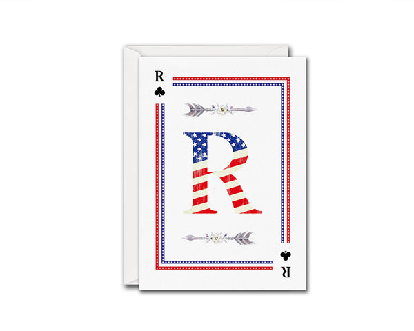 American Flag Letter R Clover Monogram Note Cards