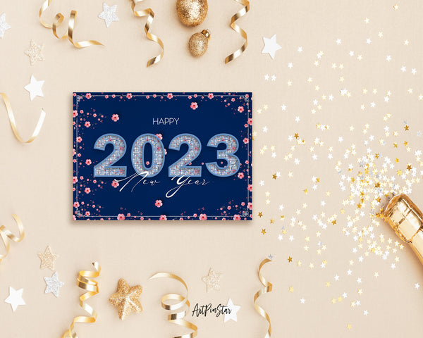 Happy New Year 2023 Flower New Year Customized Greeting Card