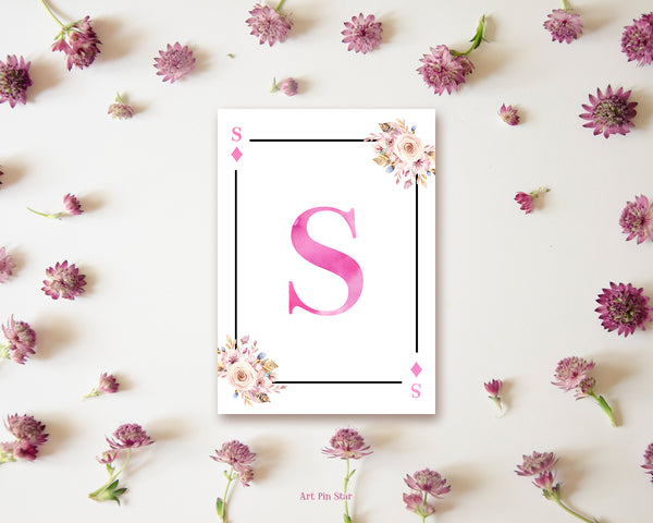 Boho Floral Bouquet Initial Flower Letter S Diamond Monogram Note Cards