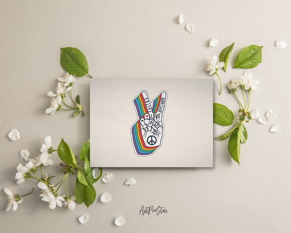 Peace Hand Gesture Sign Love, LGBTQIA Greeting Cards Pride Month with Rainbow