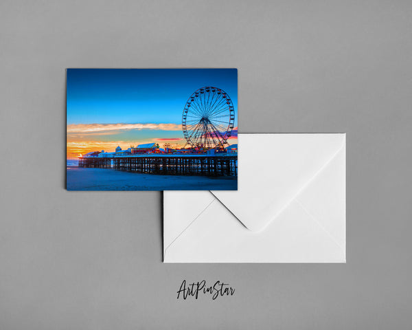 Lancashire Central Pier Blackpool and Ferris Wheel, United Kingdom Landscape Custom Greeting Cards