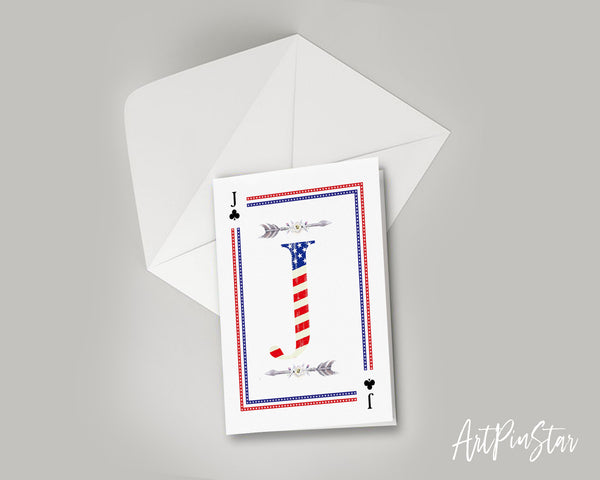 American Flag Letter J Clover Monogram Note Cards