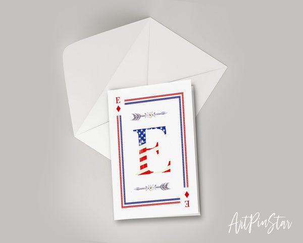 American Flag Letter E Diamond Monogram Note Cards