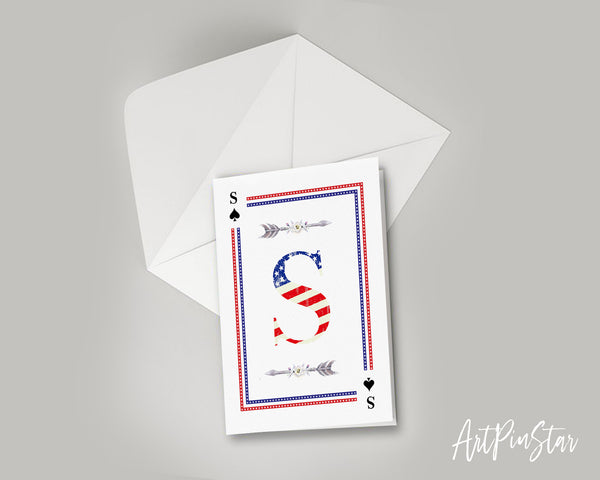 American Flag Letter S Spade Monogram Note Cards